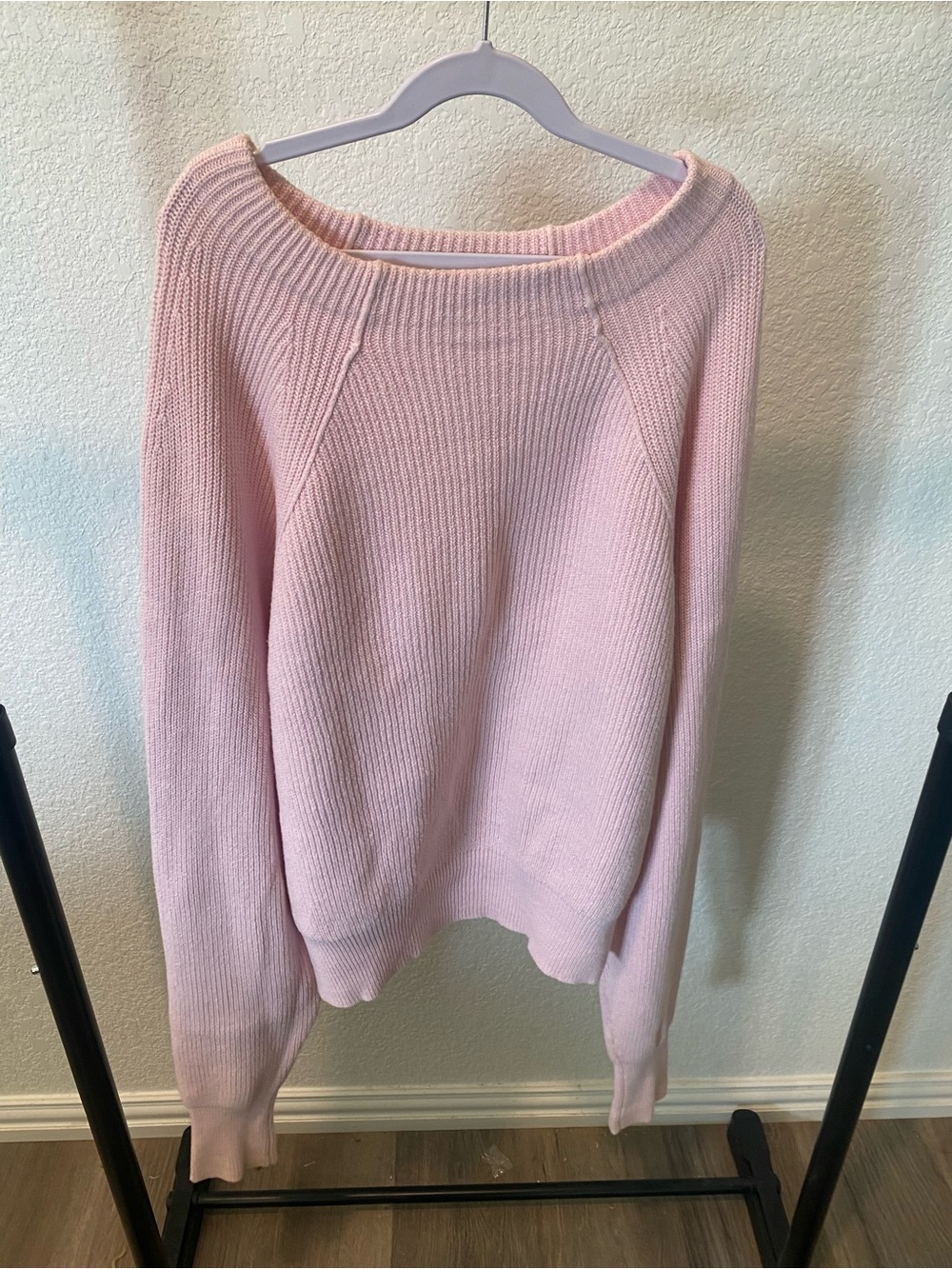 Free People Light Pink Off-the-Shoulder Ribbed Sweater